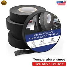 Wire Harness Cloth Electrical Tape 5 rolls 3/4" 50 FT Wire Loom Heat Proof Tape