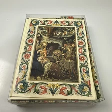 Unused Rare Italian Xmas Greeting Card Floral Scroll Angel & Violin Set Of 10