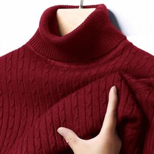 Mens Ribbed Turtleneck Sweater Striped Knit Slim Fit Pullover Warm S-3XL New 