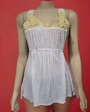 Free People Women's Size S Top Beaded Off White Boho Tunic Blouse Tassels #W7