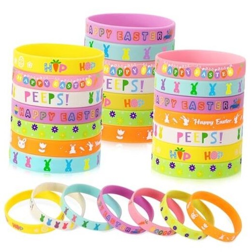 42pcs Easter Party Favors Silicone Bracelets Bunny Egg Carrot Chicks Flowers