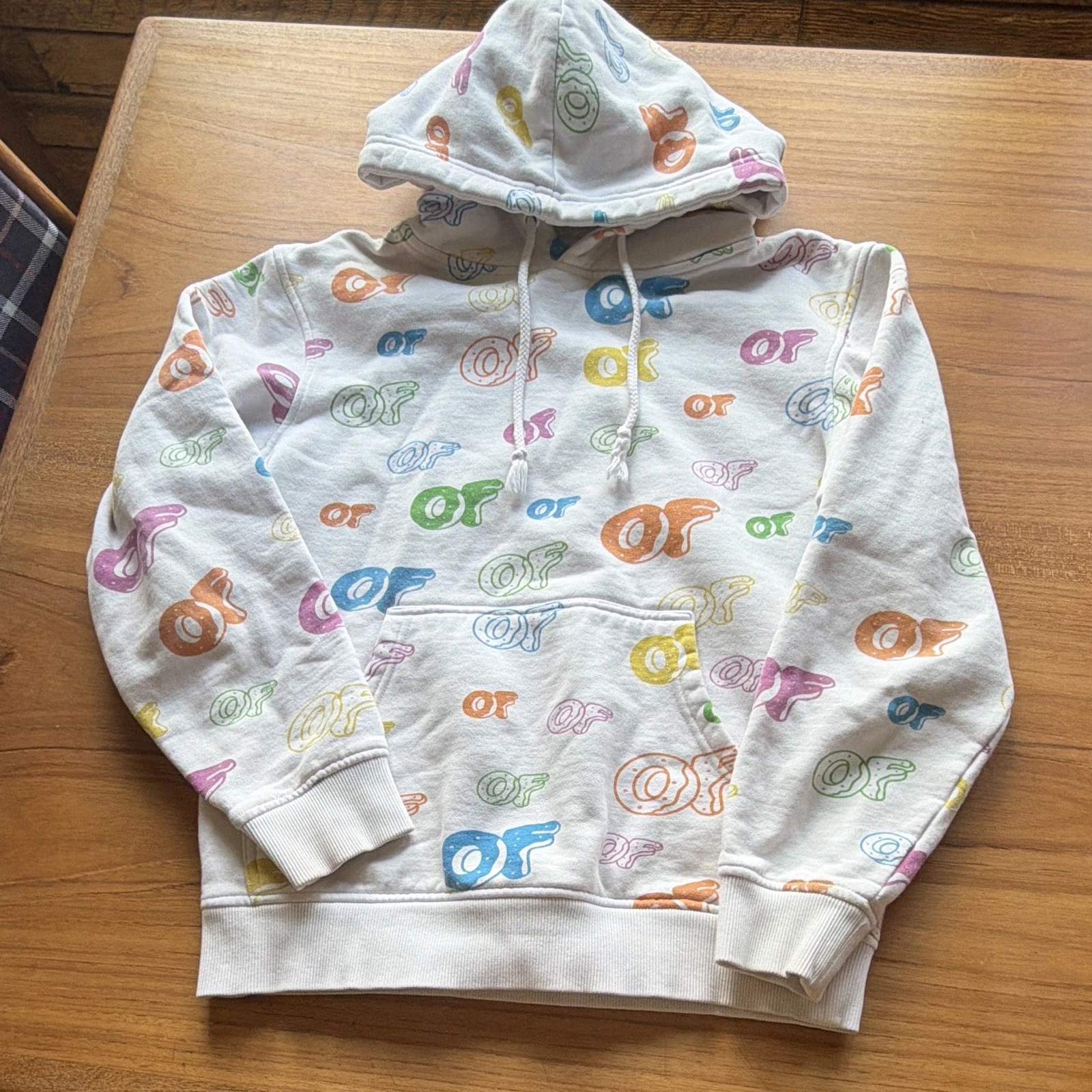 Odd Future Logo Print White/Multicolor Pullover Hoodie Size Small
