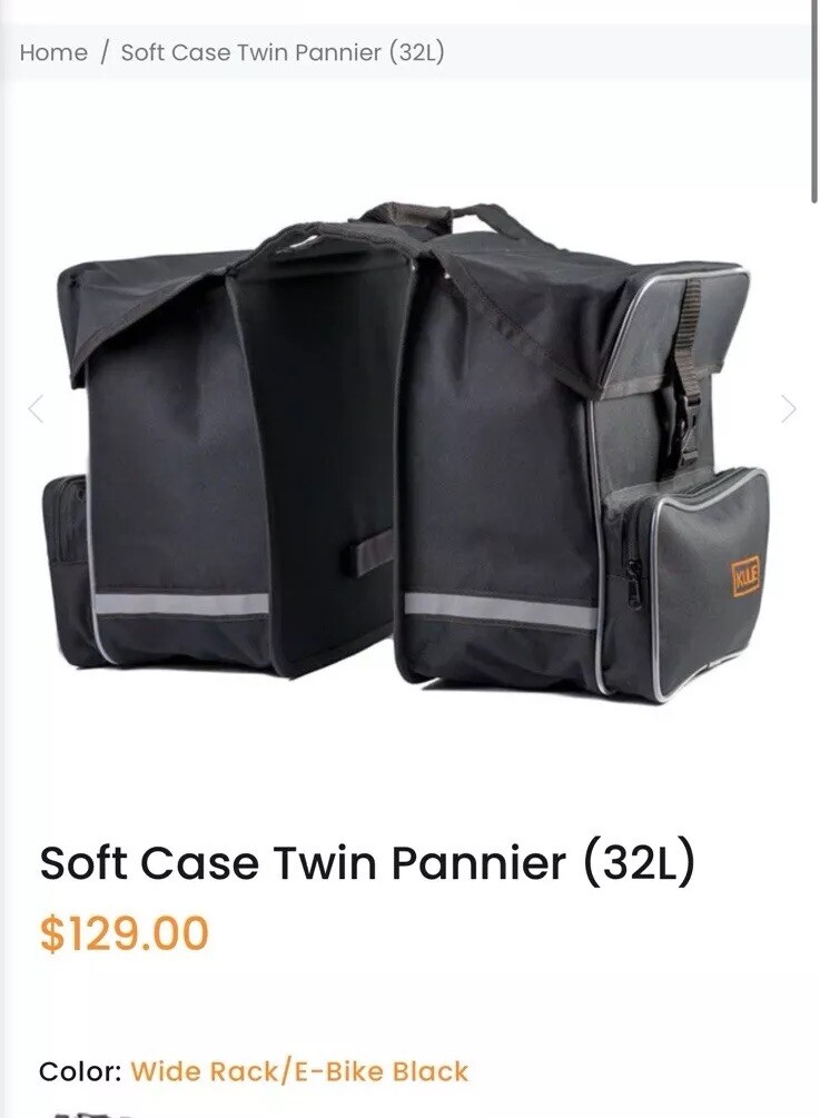 (New with tags) Kulie Soft Case Twin Pannier 32L Bicycle E-Bike Wide Rack Black Bag (45.00 USD)