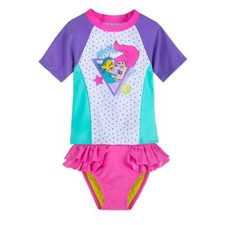 NWT Disney Store Ariel Swimsuit Rash Guard Set 2pc UPF 50 Girls Little Mermaid