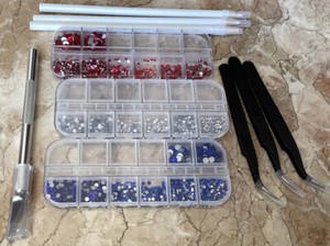 LotNail Rhinestones, 3 Picker Tweezers .3 Wax Pencils,For Nails Or Crafts