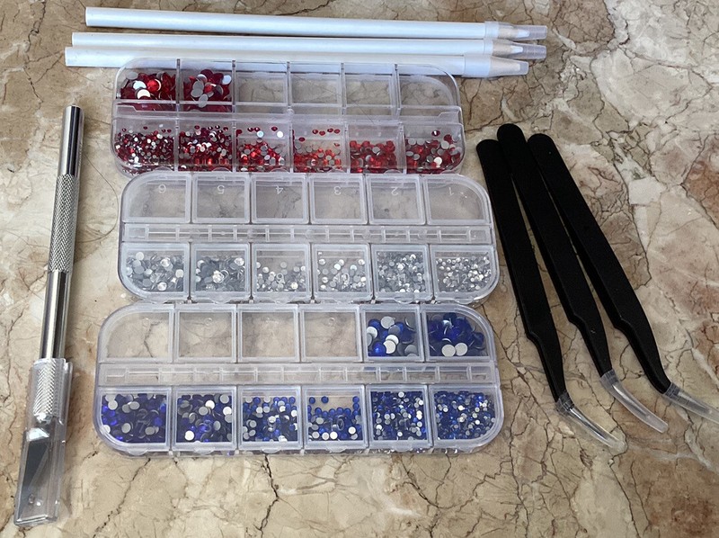 LotNail Rhinestones, 3 Picker Tweezers .3 Wax Pencils,For Nails Or Crafts