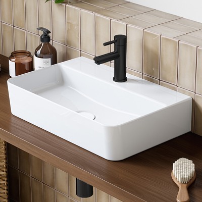 Waschbecken Weiß Aufsatz-Waschbecken Hänge-Waschtisch Rechteckig Waschplatz 46cm