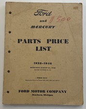 Vintage 1946 Original Ford Mercury Parts Price List Manual Book 1928 - 1946 Oem