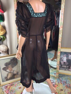 Vtg 20s Black Sheer Dress Sz 10 Layered Front Flapper Style Square Neck 36  Bust | eBay
