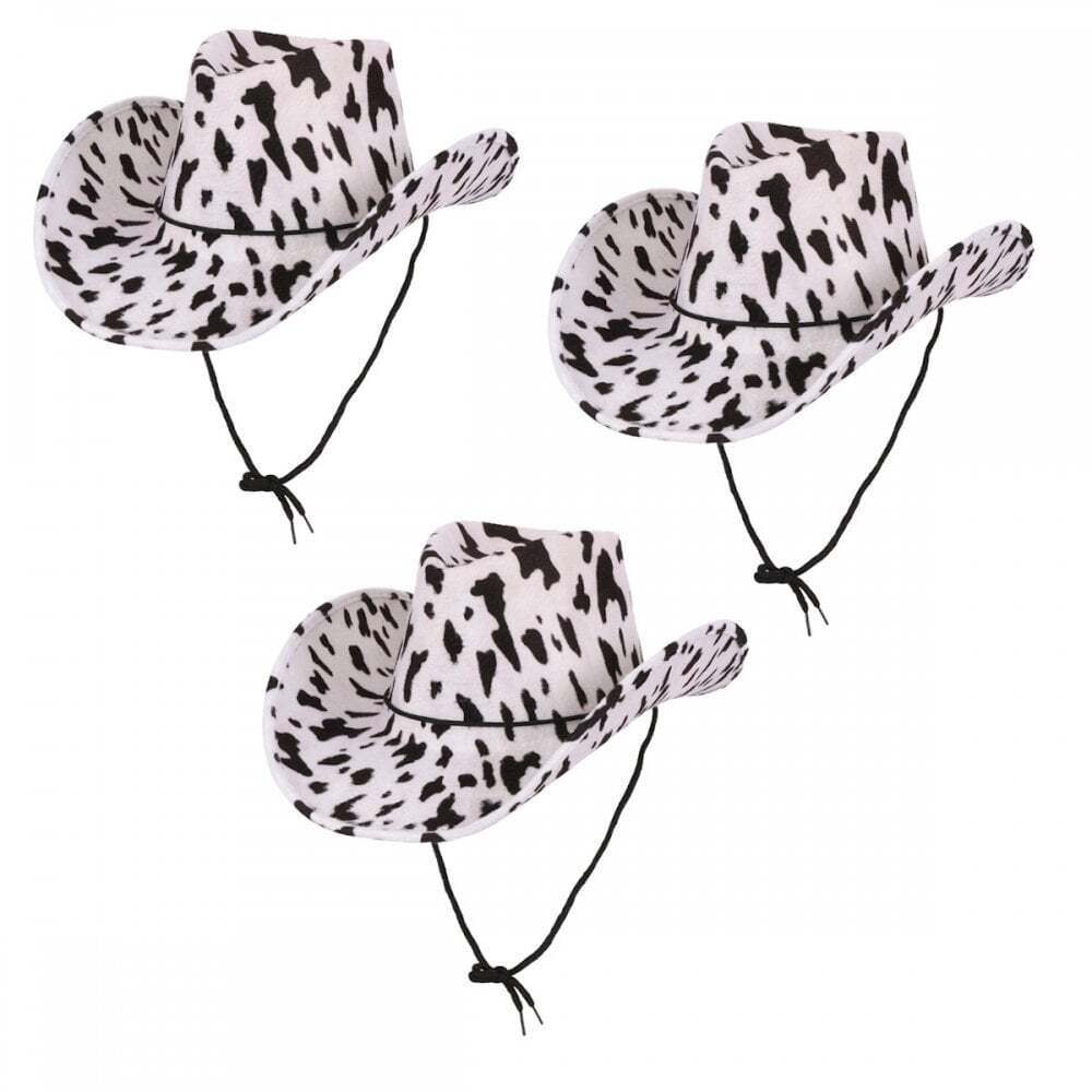 3 x Texan Cowboy Hat - Cowprint Adult Wild West Rodeo Cowgirl Fancy Dress