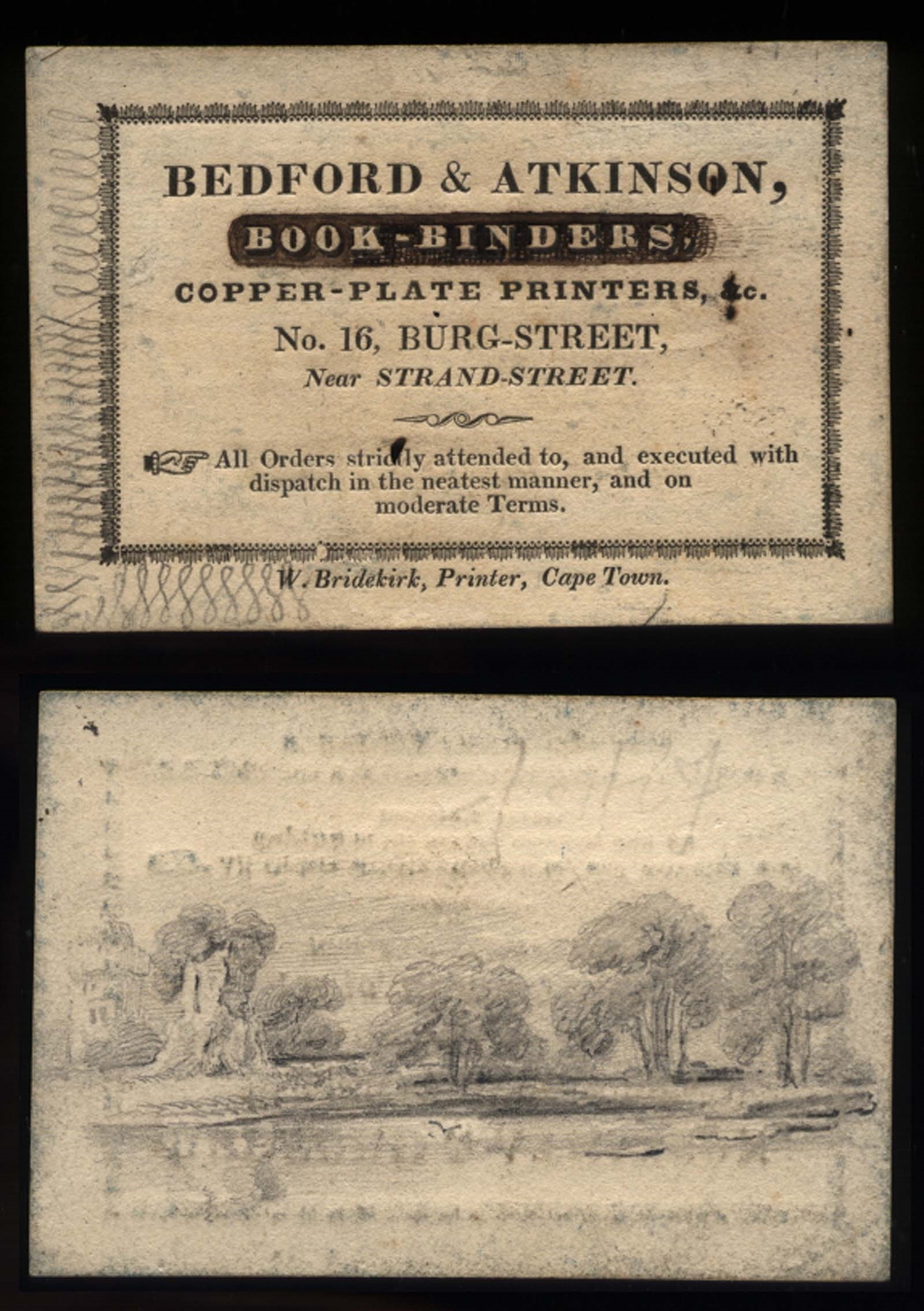Circa 183040 CAPE TOWN, BEDFORD & ATKINSON, Bookbinders, Printers, 16