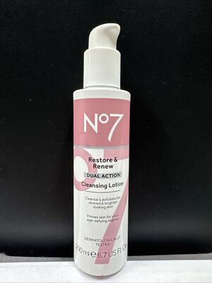 No7 Restore & Renew Dual Action Cleansing Lotion 200ml/6.7fl.oz. New- No Box