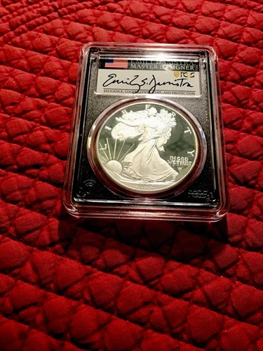 2024-W PROOF AMERICAN SILVER EAGLE PCGS PR70 DCAM FDI EMILY DAMSTRA SIGNED