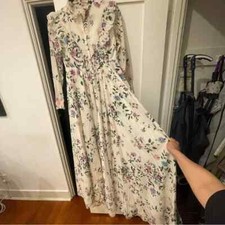 Vintage 70s Floral Prairie Maxi Dress Cottagecore Pastel Empire Waist Mockneck S