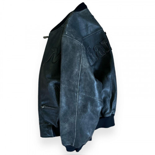 Marlboro Back Logo Cowhide Varsity Jacket in Black, Size:F Marlboro Back Logo Cowhide Varsity Jacket in Black, Size:F