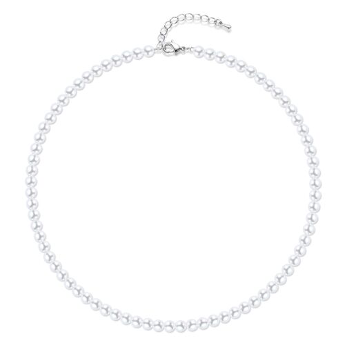 6mm Faux Pearl Necklace for Women Men 18Round White Pearl Strand Wedding Jewelry
