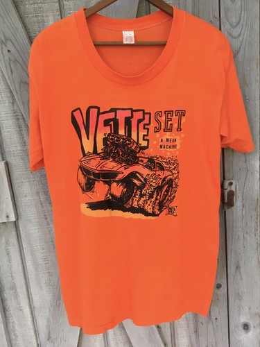 VTG CORVETTE Vette Set T Shirt Chevrolet Corvette Stingray Orange Large 70’s