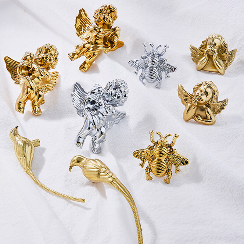Brass Wardrobe Door Knob with Angel Bird Bee Design for Furniture Cabinets and Drawers-image