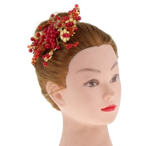 Magideal Chinese Wedding Bridal Red Pearls Hair Comb Party Prom