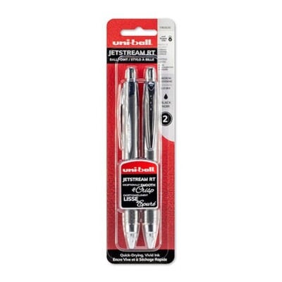 Uniball Jetstream Retractable Ball Pen 1.0mm 2/Pk Black Office
