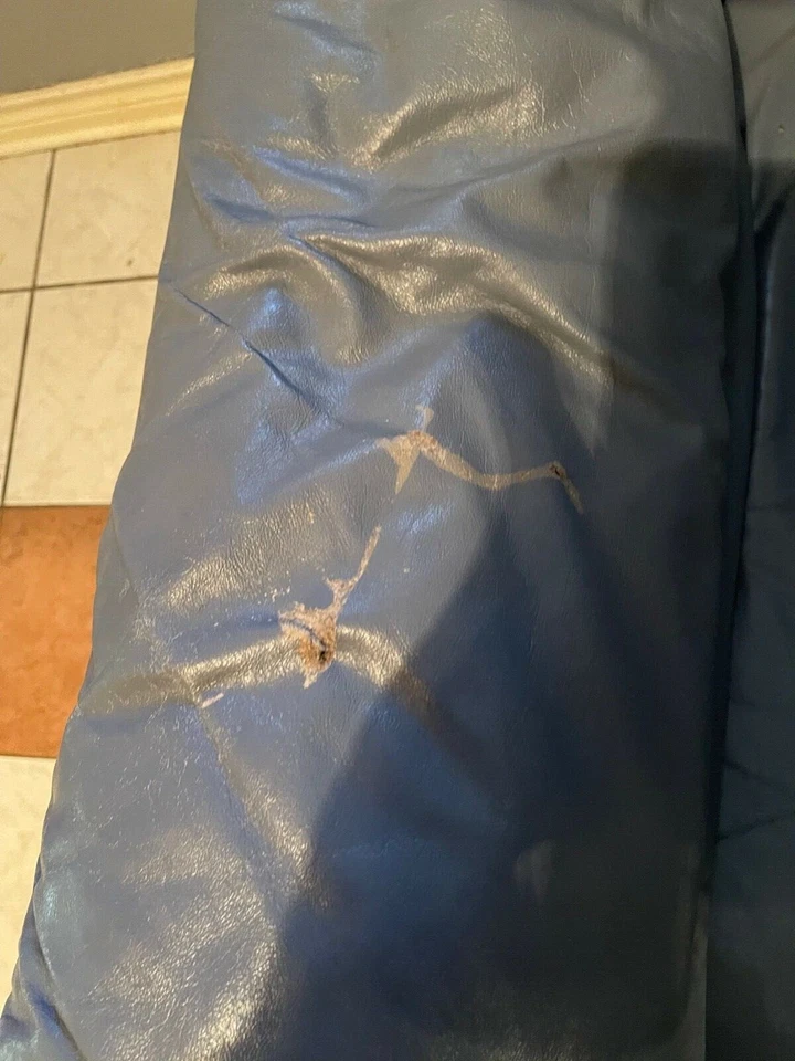 Juego de sofá/silla de cuero italiano genuino azul distinción de 4 piezas con otomana Foto 4 de 4