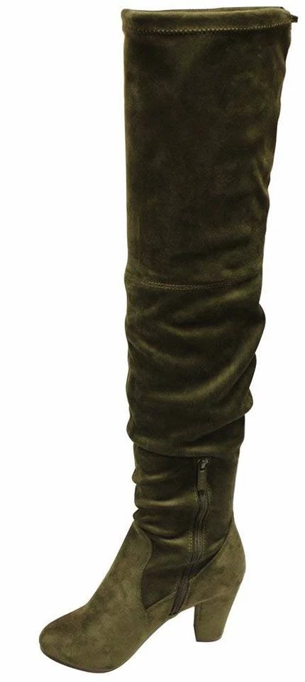 BOTAS BRECKELLE'S- GINA SOBRE LA RODILLA OLIVA GRUESAS IMITACIÓN GAMUZA, NUEVAS *REGALO GRATIS Foto 3 de 4