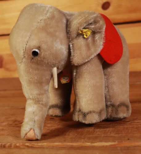 Elefante rígido con ojos blancos 18 cm animal de peluche / antiguo y original #W - Imagen 1 de 10
