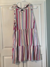 Gap Aline Dress Womens Sz L Pink Striped Tiered Sundress Sleeveless With Pockets