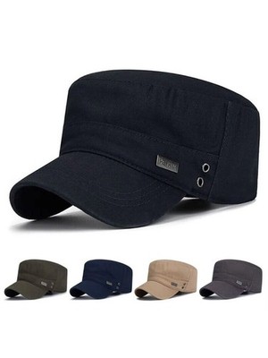 Men's Flat Top Baseball Cap Cotton Peaked Hat Casual Outdoor Sun Hat