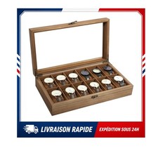 Boîte à montres Uten 12 compartiments coffret bois couvercle verre