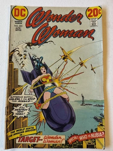 Wonder Woman # 205 Origin of Nubia Bomb Bondage Cover 1973 Vintage DC Comics VG