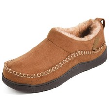 Men's Moccasin Slippers Memory Foam House Shoes, Ankle Toasty Indoor and Outd...