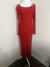 Vintage 90s Streetwear Red Lace 3-Piece Skirt Set Small Made in USA Vampy Co-ord