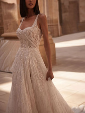 Exquisite Corset Wedding Dresses Pearls Glitter Bride Floor-length Gowns Beading