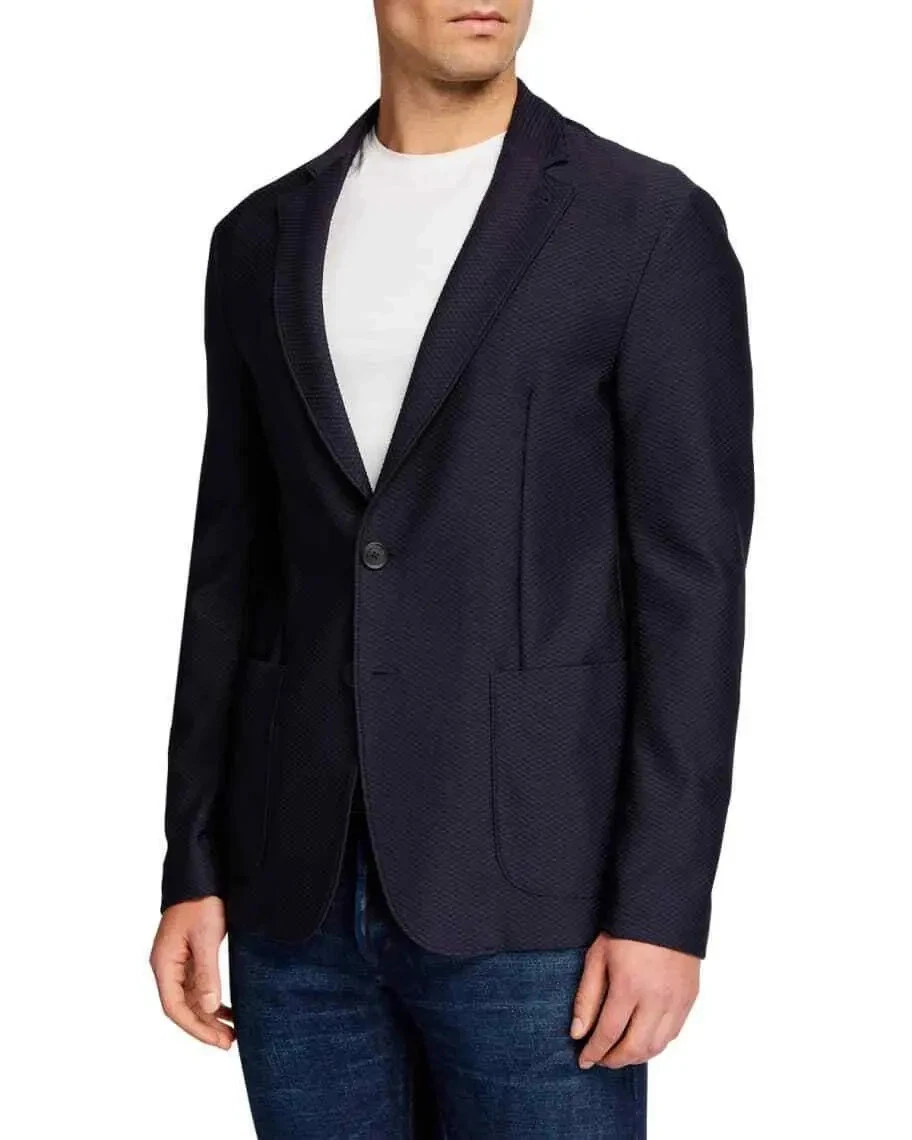 Giorgio Armani — Emporio Armani Rice Stitch Soft Sport Coat, 40R Color-Navy