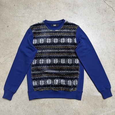 Raf by Raf Simons Carpet Fair Isle Blue Cotton Sweater Men s Size Medium