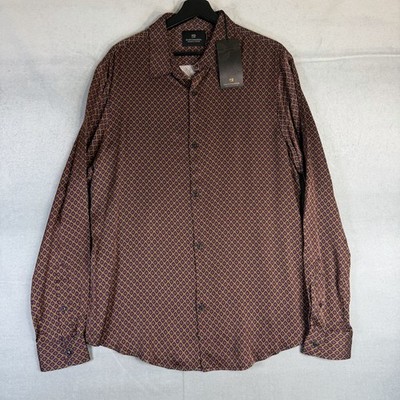 Scotch & Soda Shirt Mens Large Brown Pink Satin Button Up Geometric NWT $135
