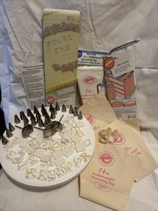 New& Used  Vintage Cake Decorating Tools Wilton Ornamenting Tips Plate Bags Lot