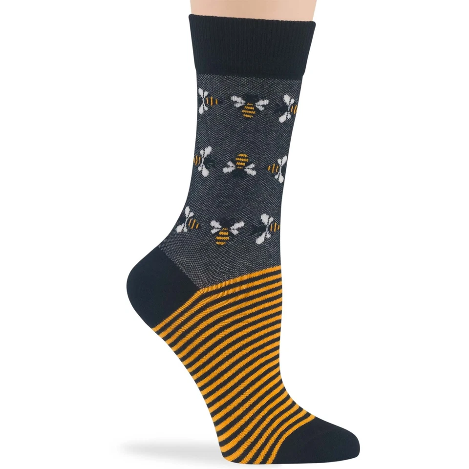 Calcetines de algodón para mujer - Paquete de 4 medianos - rayas de oso abeja - negro marrón Foto 4 de 4