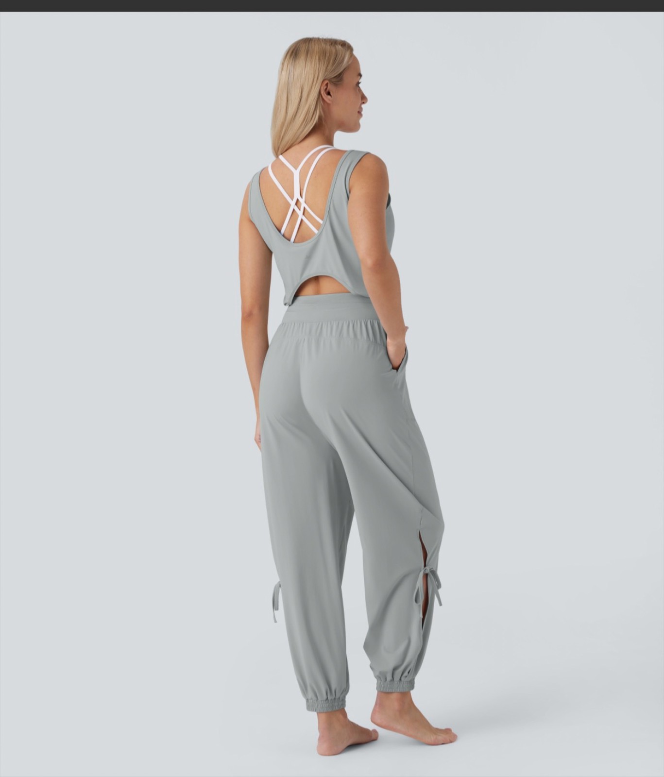 Halara Sleeveless Cut Out Drawstring Pocket Cool Touch Yoga Jumpsuit-UPF50+ image 3