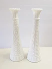 2 Vintage Anchor Hocking Milk Glass Bud Vases Flower White Stars & Bars 9"