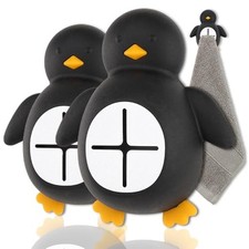 2 Pack Funny Penguin Adhesive Kitchen Towel Hooks, Thank You 2 Pack Penguin