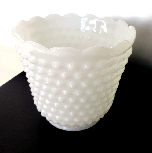 Fire King White Scalloped Hobnail Planter Vase Milk Glass Vintage USA