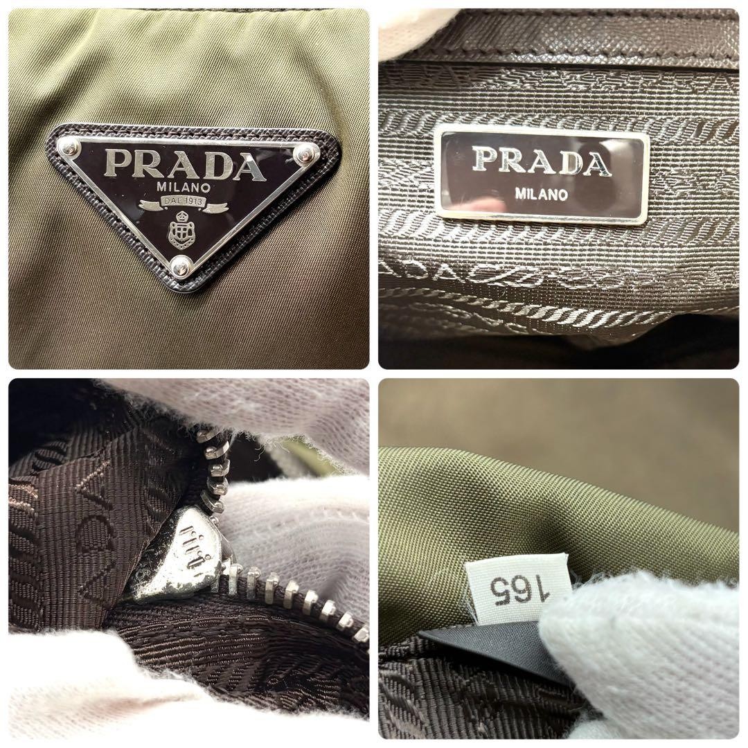 Excellent Condition PRADA Hobo One Shoulder Nylon Saffiano Leather Khaki thumbnail 11