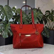 Michael Kors Large Red Solid Tote Zip Top Gol...