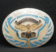 WF07130 VERY COOL VINTAGE 1970s HARLEY-DAVIDSON MOTORCYCLE ARTWORK BELT BUCKLE