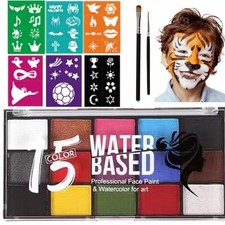 Face Painting Kit For Kids 15 Color Water Based Makeup Paint Stencil Brush
