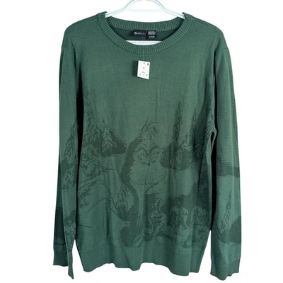 Dr. Seuss The Grinch Sweater Mens XL Green Graphic Knit Holiday Crewneck NEW - Image 1 of 4