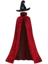 Women's Witch Cape Wizard Vampire Full Length Shiny Star Velvet Cloak with Witch