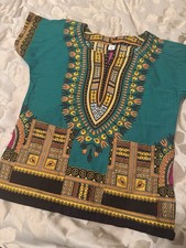 Traditional African Dashiki Cotton Shirt Multicolor Pattern Unisex Adult Size M